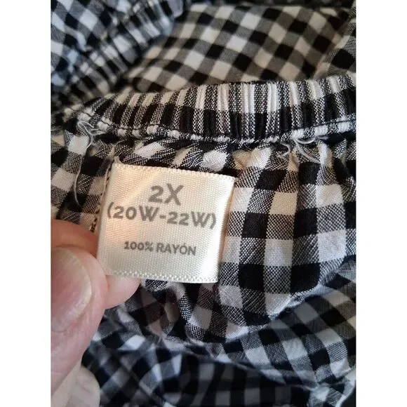 Women's Plus 2X 20W-22W Top Terra & Sky Pullover Black & White Check Cap Sleeves - Picture 3 of 7